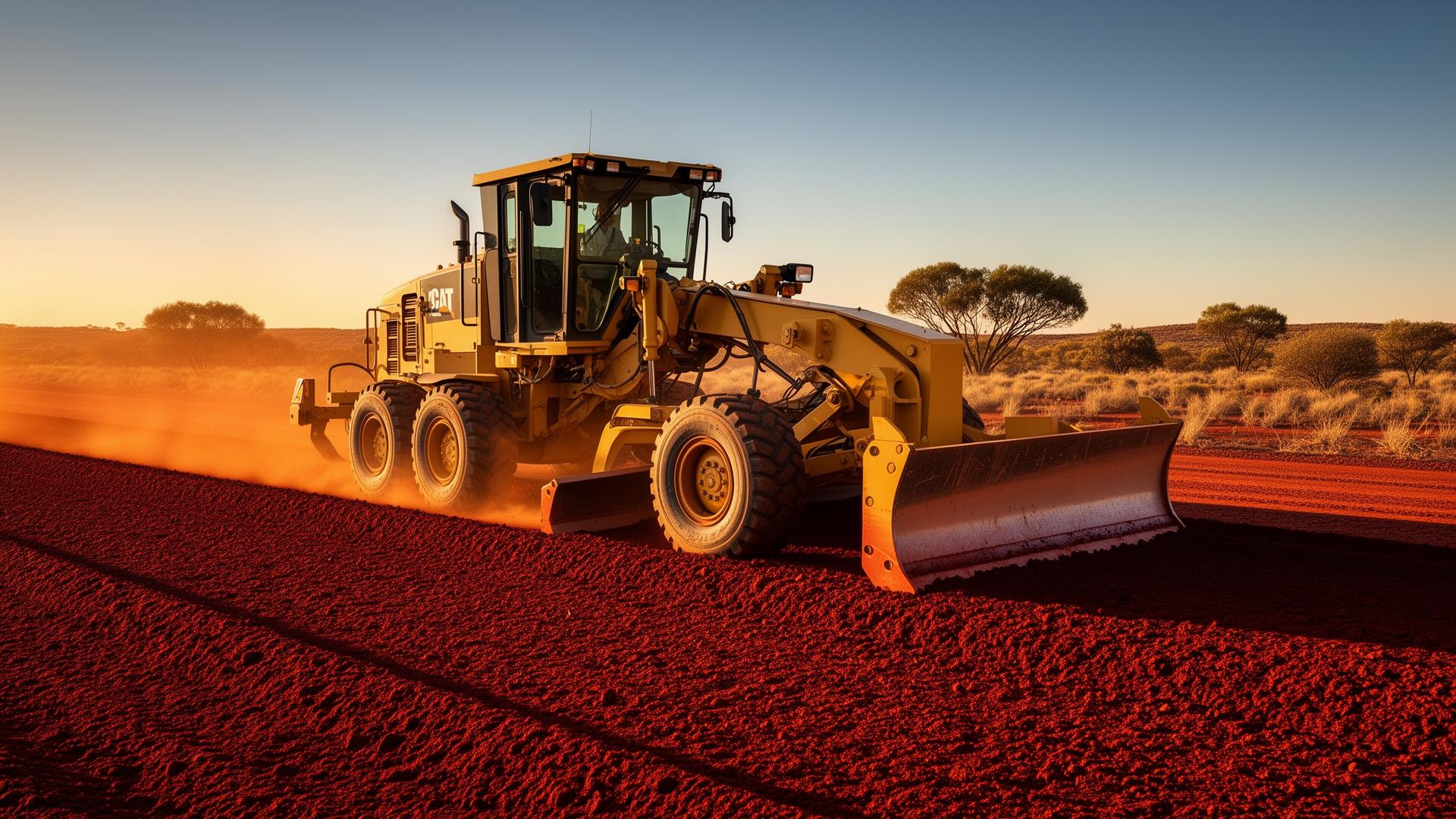 Motor grader working on an Australian outback road